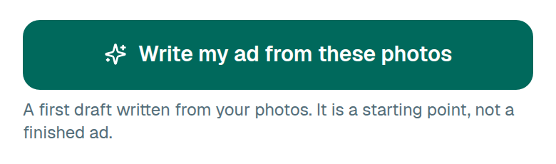 Add your photos as usual. Once at least one is in, a button appears under them offering to write the ad from those photos.