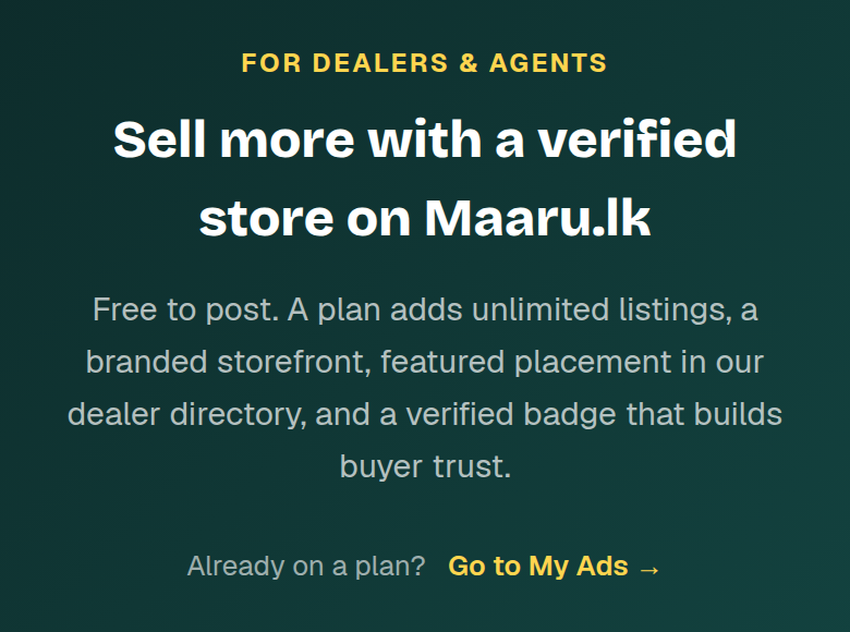 A plan is a separate thing and comes later. It adds unlimited listings in your category, a place in the dealer directory, free boosts each month and reporting — the store and the verified badge do not depend on it.