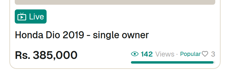 The coloured tag on each ad is its status. Live means buyers can see it and it turns up in search. Under review means the team is still checking it. Expired means its time ran out and it is hidden now.