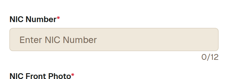 Type your NIC number. The old ten-character format and the newer twelve-digit one are both fine — enter it exactly as it is printed, with no spaces.